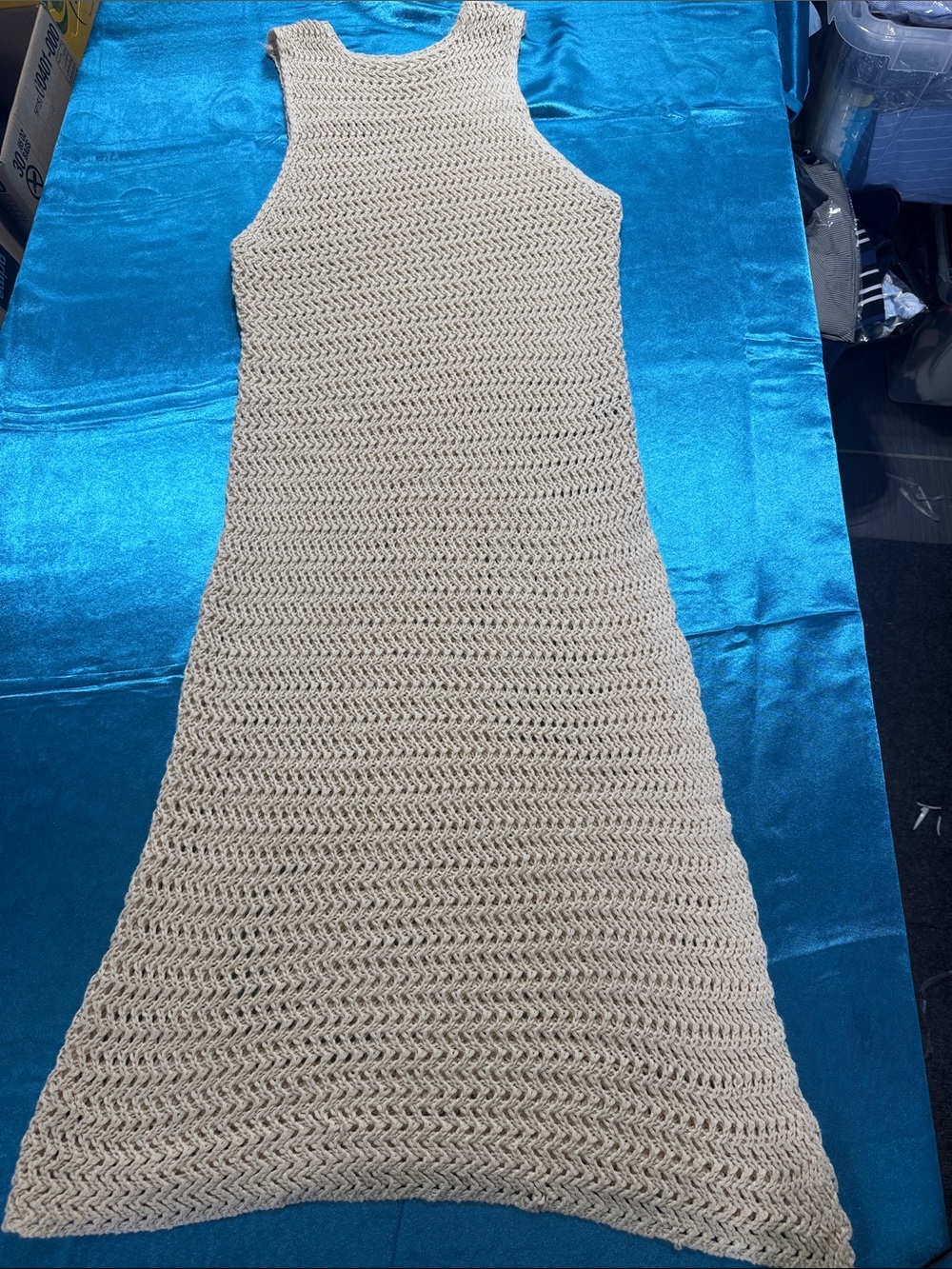 Amazon Essentials Cream Crochet Maxi Swim Cover-Up Dress